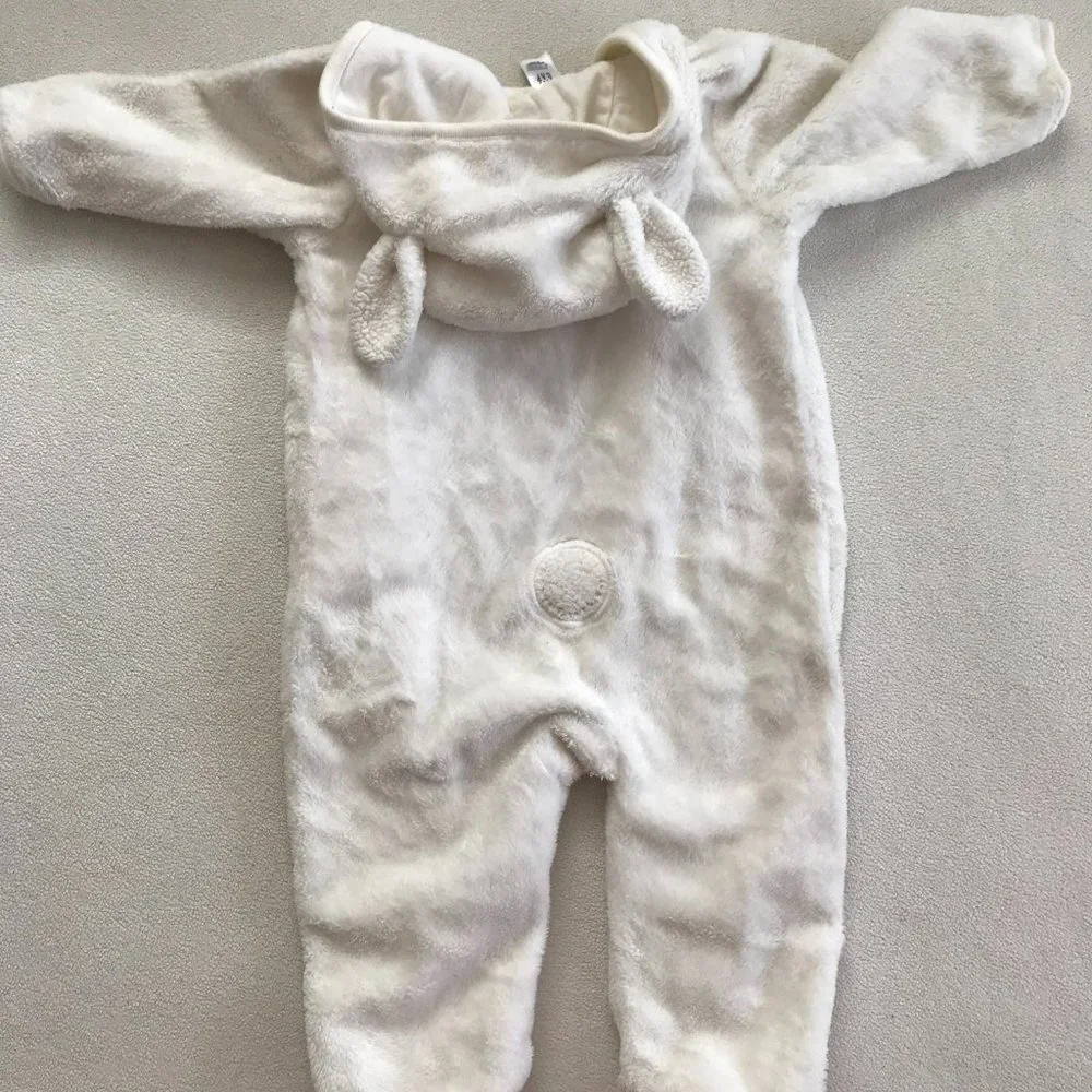 Baby GAP, 6-12M, 100% Cotton Lined Faux Fur Shell Hooded Coverall, Polar Bear - Picture 7 of 11
